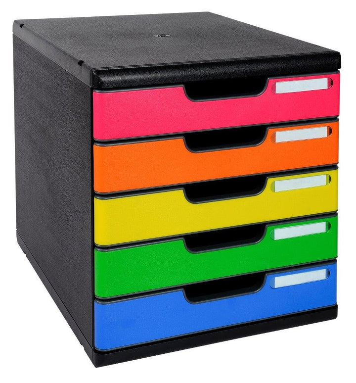 Exacompta 301798D Ablagebox Modulo (DIN A4, mit 5 offenen Laden) 1 Stück schwarz/harlekin glossy Noi
