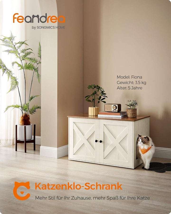 Feandrea Katzenhaus, Katzenklo-Schrank mit herausnehmbarer Trennwand, Tisch, 80 x 53 x 50 cm, honigb
