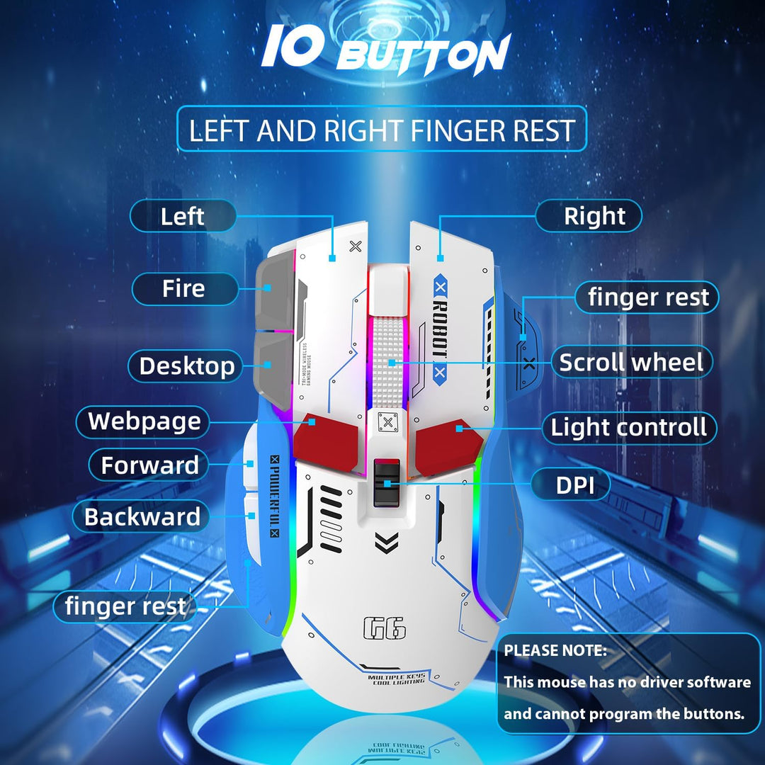 G6 Tri-Mode-Maus, kabelgebundene 2,4-G-Bluetooth-Maus Typ C mit 11 RGB-Hintergrundbeleuchtung, mecha