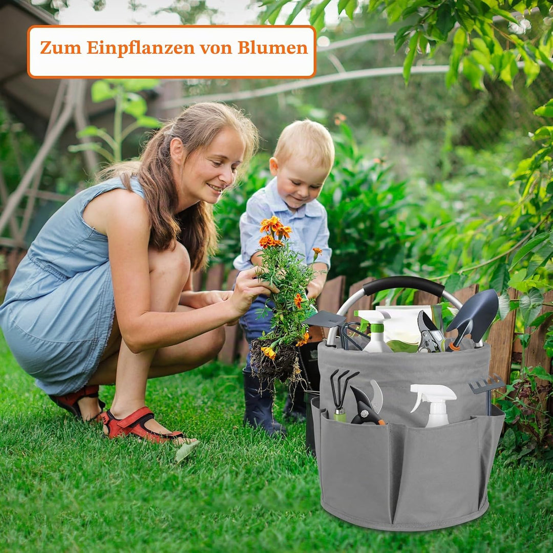 2 Stück Einkaufskorb Faltbar mit Griff und 6 Taschen, 17L Tragbarer Putzmittel Organizer, Gartentasc