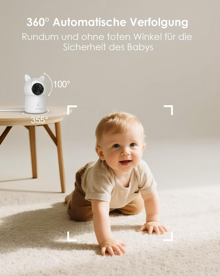 5.5" Babyphone mit Kamera und APP, 2K HD, Nachtlicht Ohren, Nachtsicht, WLAN Video Babyfon, Musik, B