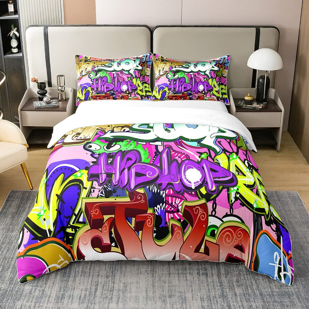 100% Bio Baumwolle Graffiti Bettbezug 135x200 für Kinder,Tie Dye Bettwäsche Set,Hip Hop Tröster Bezu