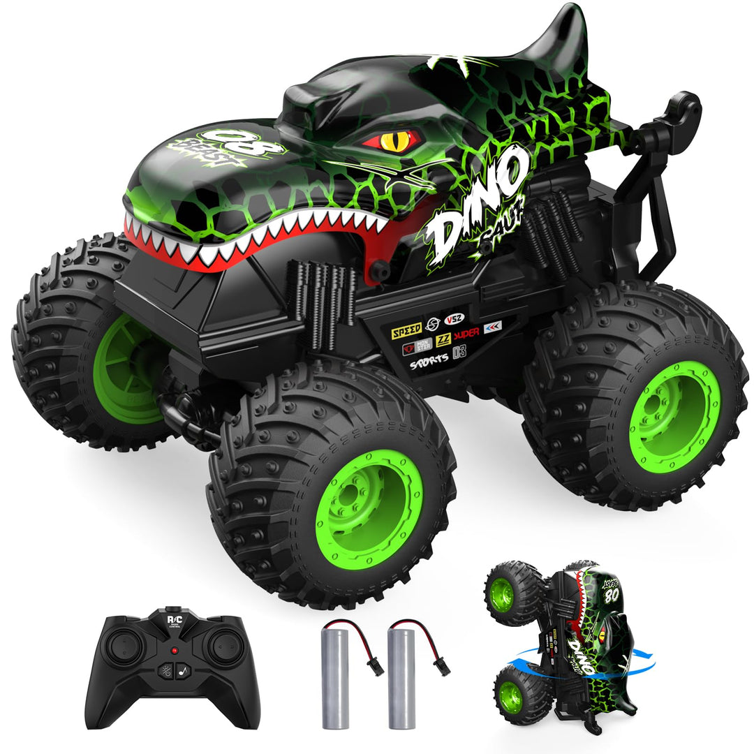 ACAMMZAR Ferngesteuertes Auto Dinosaurier, 2.4GHz 20+km/h Ferngesteuertes RC Monster Truck mit 2 Akk