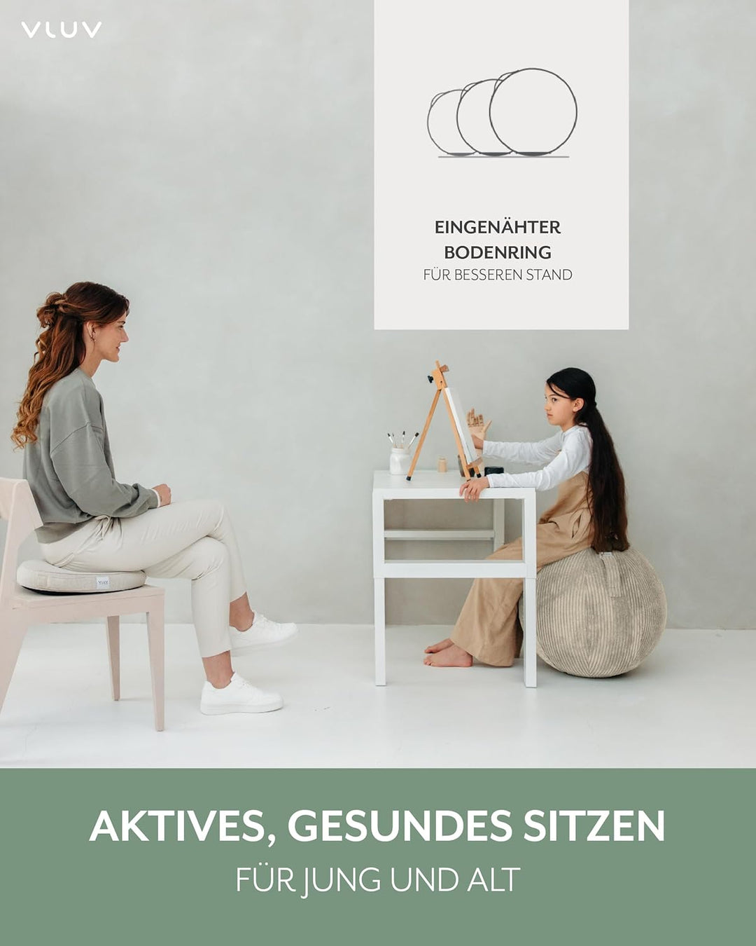 VLUV® BOL VLIP Sitzball Büro Ergonomisch [Atmungsaktiv mit Tragegriff und Wegrollschutz] Waschbarer