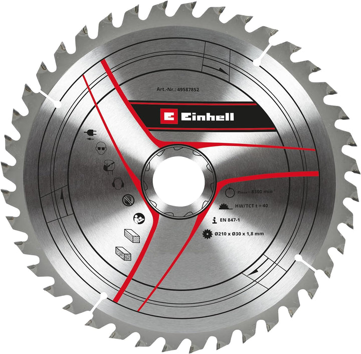 Original Einhell Kreissägeblatt 210x30 (Sägen-Zubehör, Ø 210 mm, Aufnahme 30 mm, 40 Zähne, Schnittbr