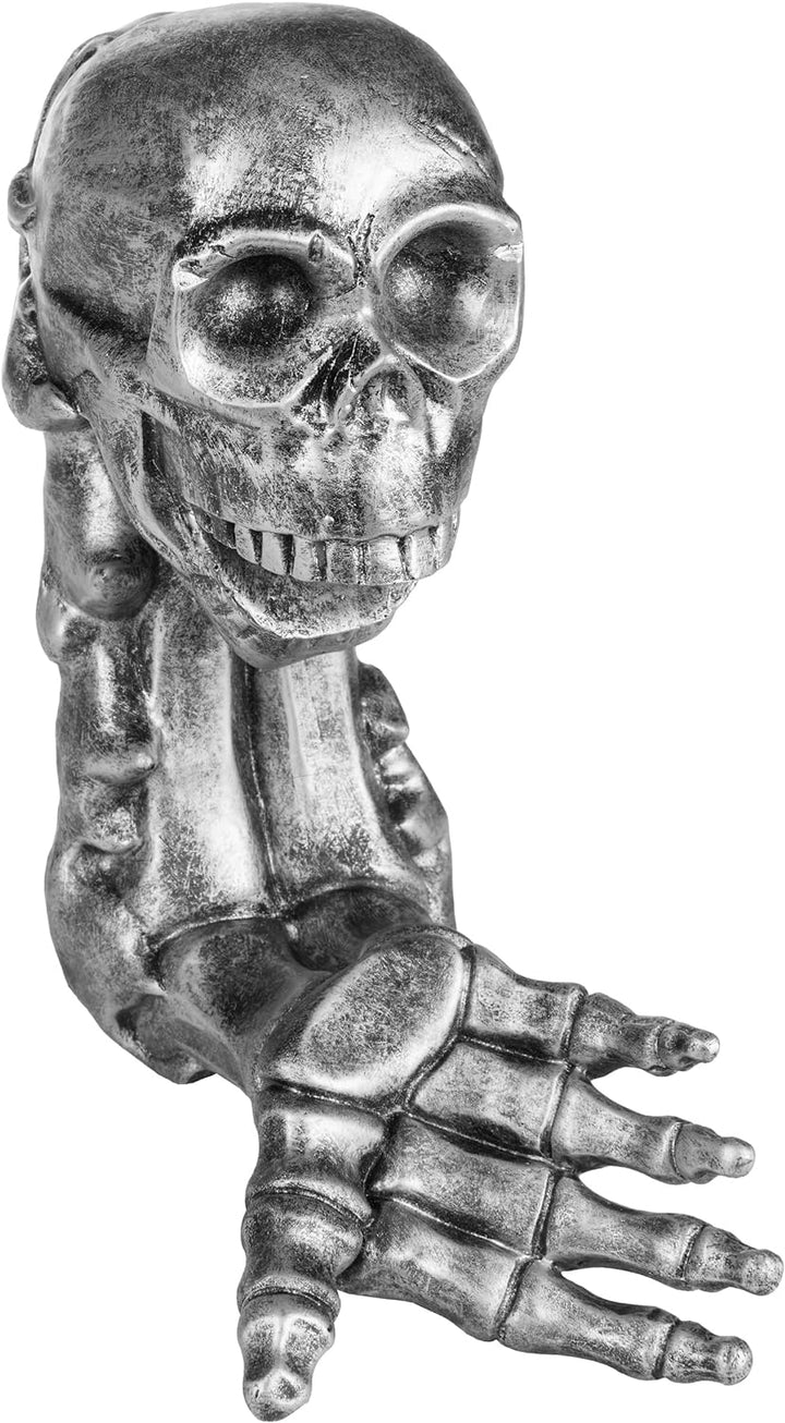 BRUBAKER Weinflaschenhalter Totenkopf - Flaschenhalter Trinkender Schädel mit Skelett Hand Silber -