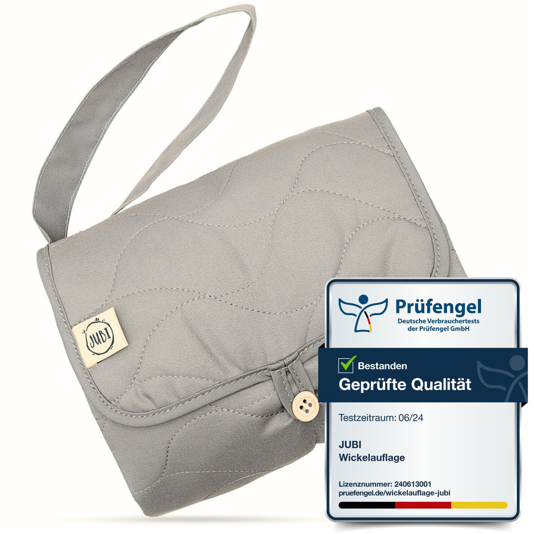 Jubi® Wickelauflage Grau aus Biobaumwolle undPolyester - Wickelunterlage für unterwegs mit P