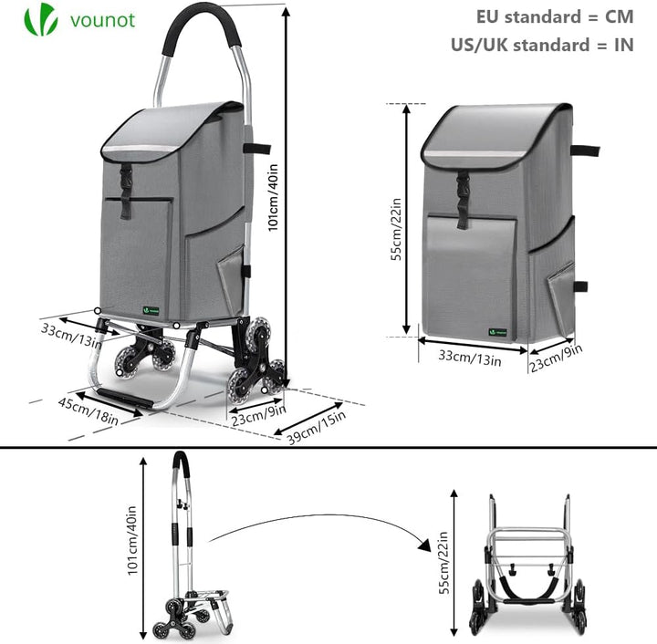 VOUNOT® Aluminium Einkaufstrolley Treppensteiger, 3 in 1 Trolly Einkaufswagen Klappbar, Hackenporsch