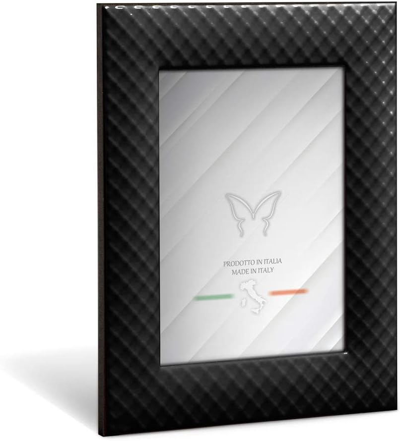 Mareli Bilderrahmen für den Tisch, Emailliertes Metall mit Geflecht Typ Netz, Schwarz, Adatta a Foto