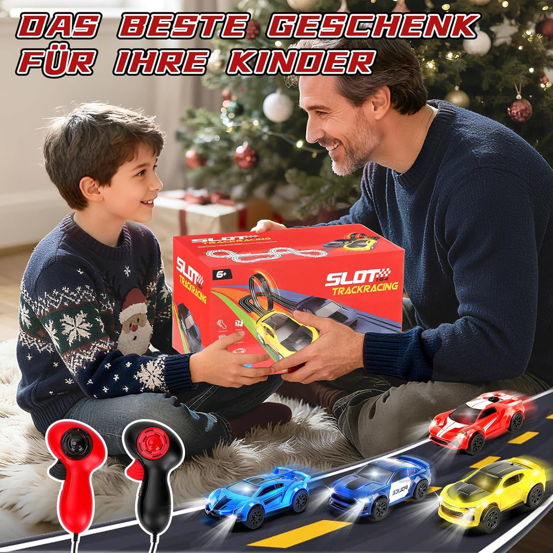 Autorennbahn Rennbahn Kinder, 1:64 Autobahn Duale Elektrische Rennstrecke - 4 LED Autos, Rundenzähle