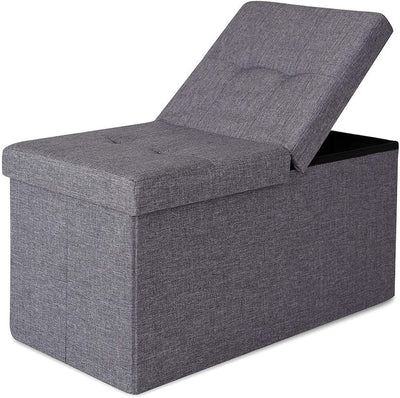 dibea Sitzbank mit Klappdeckel 76x38x38 cm, Leinen grau, Leinen Grau