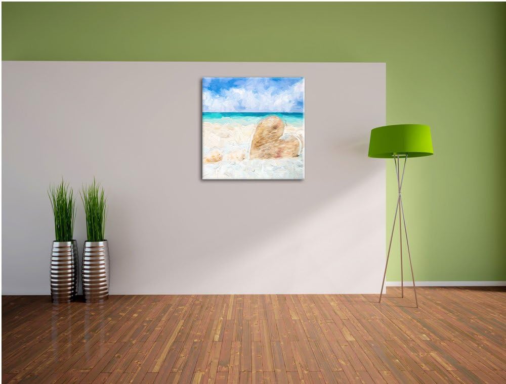 Pixxprint Sandstrand mit Muscheln als Leinwandbild/Grösse: 70x70 cm/Wandbild/Kunstdruck/fertig bespa