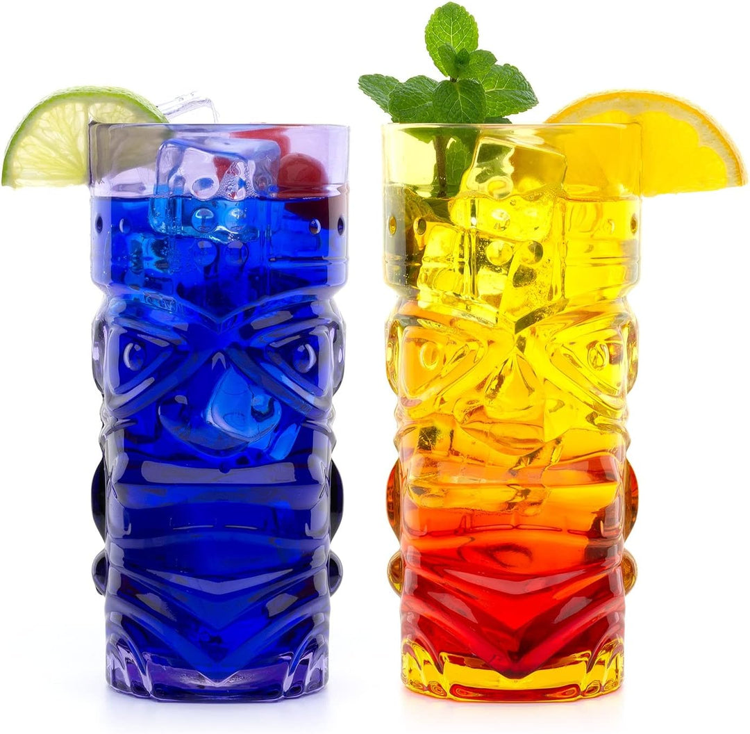 CKB LTD 4er-Set TIKI Becher Maori Tiki Glas Farbiges Glas Tiki-Set Cocktailgläser Cocktailbecher Lon