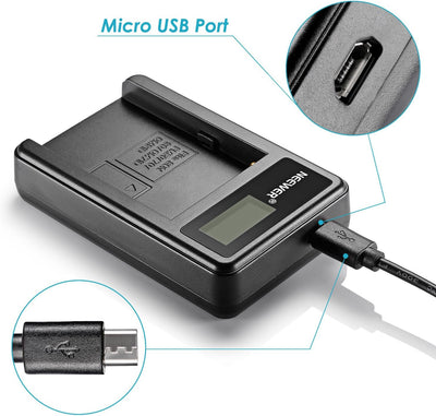 Neewer® Micro USB Akku-Ladegerät + 2er-Pack 2600 mAh NP-F550/570/530 Ersatzakkus für Sony HandyCams,