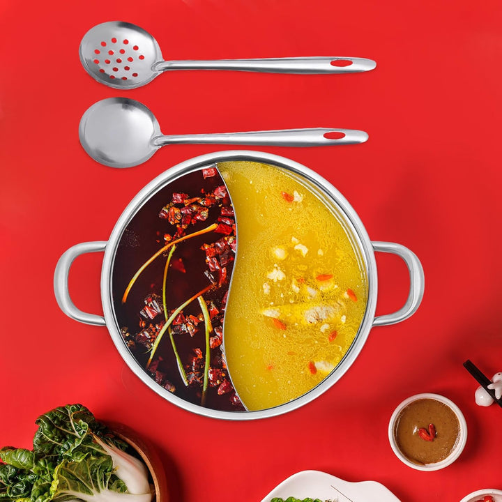 YIEMJS Shabu Shabu Topf 28cm – Hot Pot Topf aus 304 Edelstahl mit 2-fach Unterteilung – Edelstah