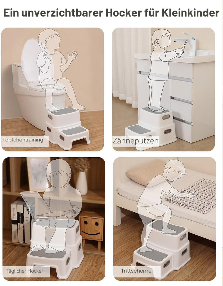 Tritthocker Kinder 2 Stufen, Robuster Hocker Zweistufiger Tritthocker für Badezimmer, Waschbecken un