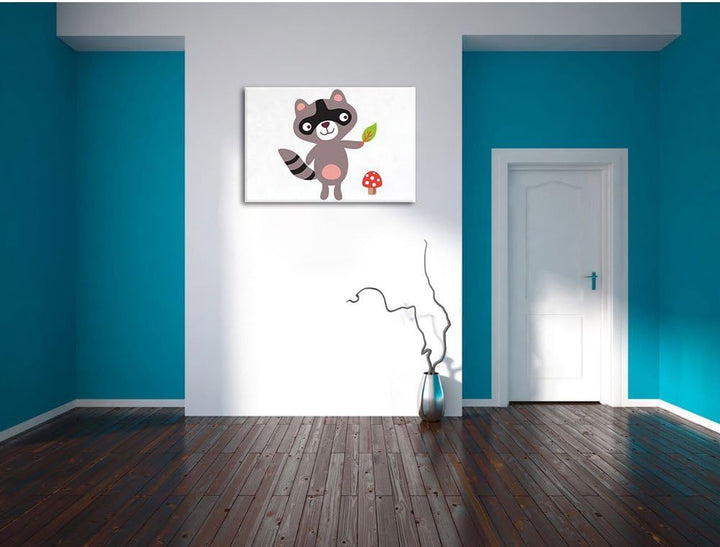 Niedlicher Waschbär weiss, Format: 100x70 auf Leinwand, XXL riesige Bilder fertig gerahmt mit Keilra