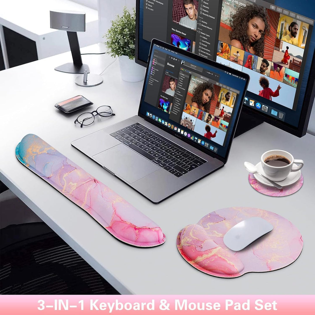 Acezeek 3-in-1 Mousepad Set,Mauspad mit Gelkissen+Handballenauflage Tastatur+Untersetzer,Mauspad XXL