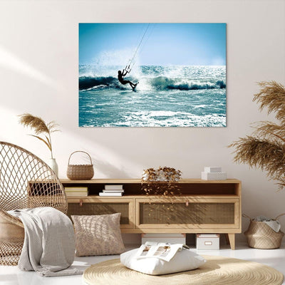 Bilder auf Leinwand 100x70cm Leinwandbild Drachen-Surfen Wasser Ozean Gross Wanddeko Bild Schlafzimm