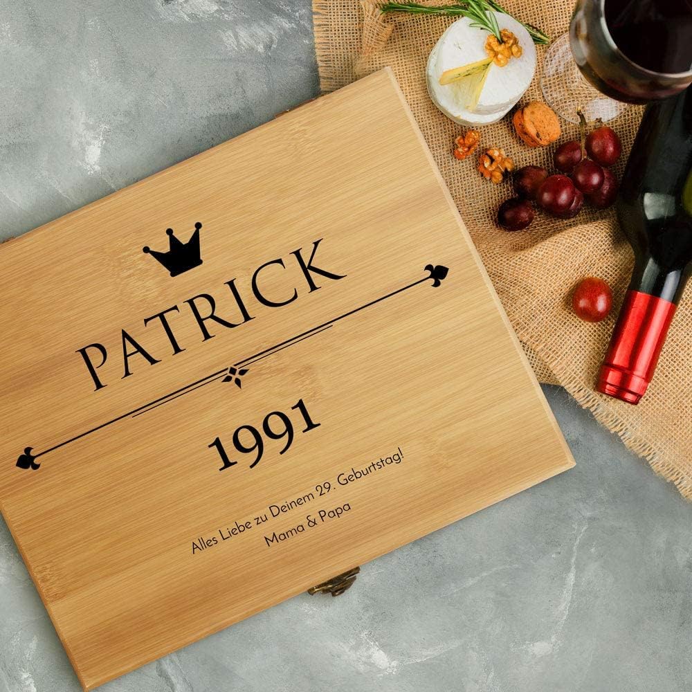 Maverton Weinöffner-Set personalisiert Weinset Sommelier Set - Geschenkbox Holzbox + 6er Weinzubehör