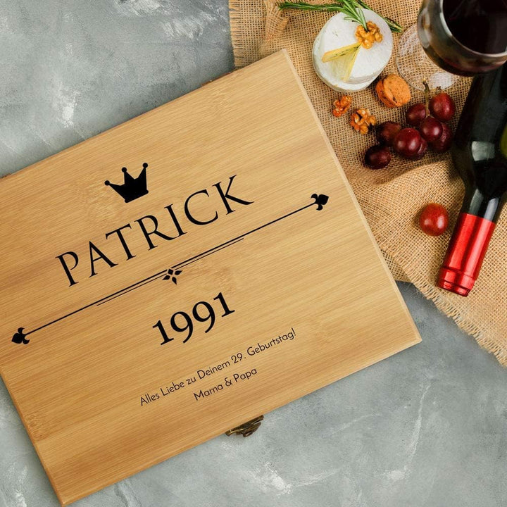Maverton Weinöffner-Set personalisiert Weinset Sommelier Set - Geschenkbox Holzbox + 6er Weinzubehör