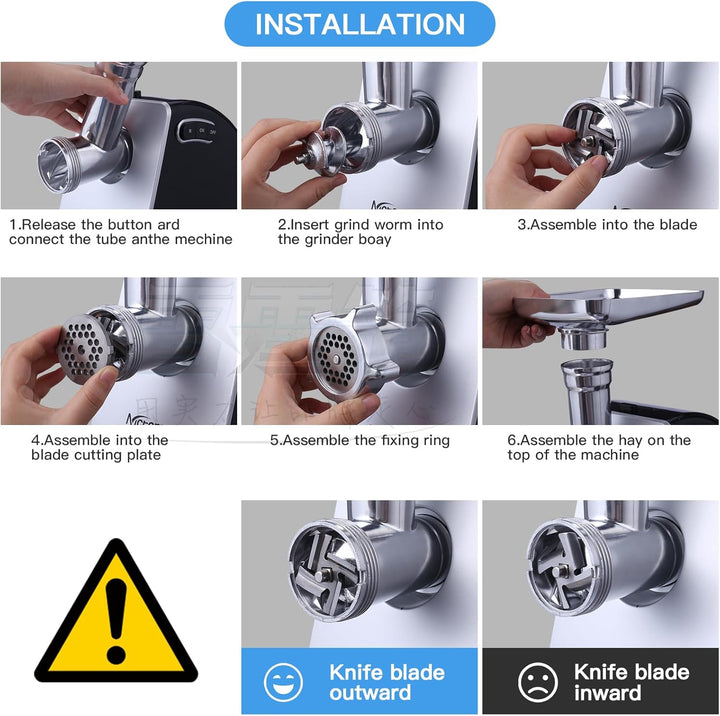 Fleischwolf Elektrisch,2000W Multi Küchenmaschine Wurstmaschine mit 3 Lochscheiben, 4 Kegel-Klingen,