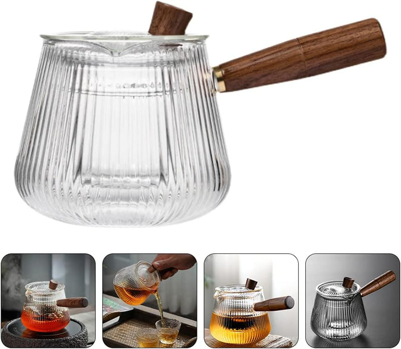 Cabilock Japanische Teekanne Tokoname Kyusu Teekanne Glas Tee Topf mit Holz Griff Tee Wasserkocher G