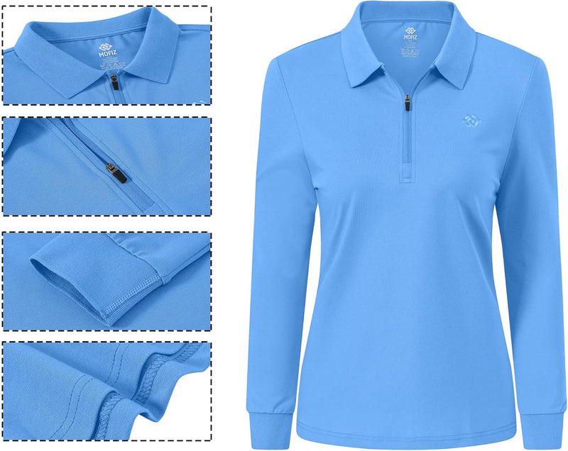 AjezMax Poloshirt Damen Golf Polohemd Langarm Baumwolle Sport Polo Wintershirts mit Reissverschluss