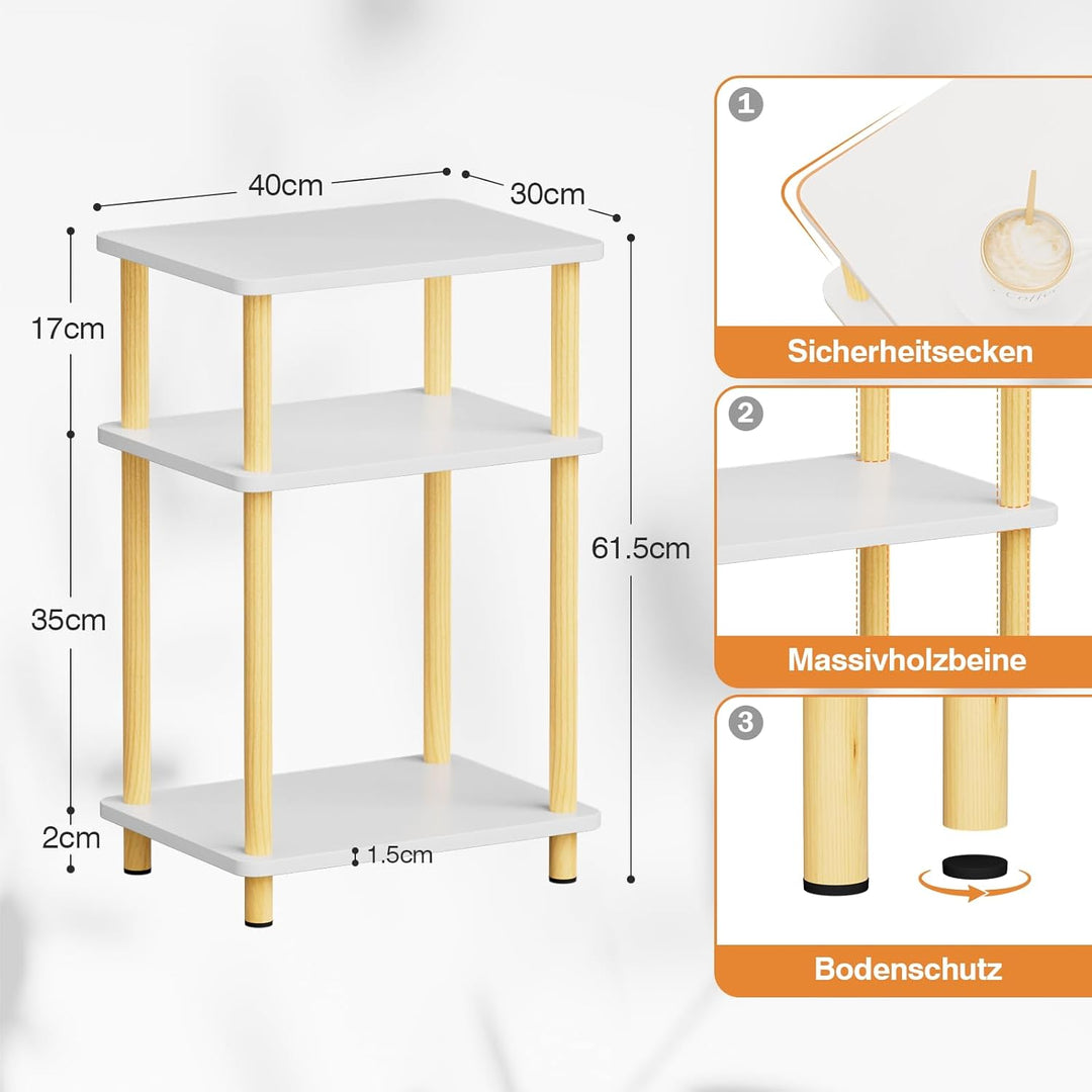 APICIZON 3 Tier Beistelltisch Schmal, Nachttisch Holz, Tisch Klein, 40x30x61.5cm, Kleiner Beistellti