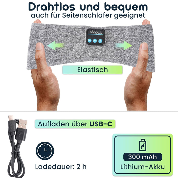 ideoon Smartes Kopfhörer-Stirnband, Bluetooth 5.4, Freisprecher & Sprachsteuerung, grau: Ein bequeme