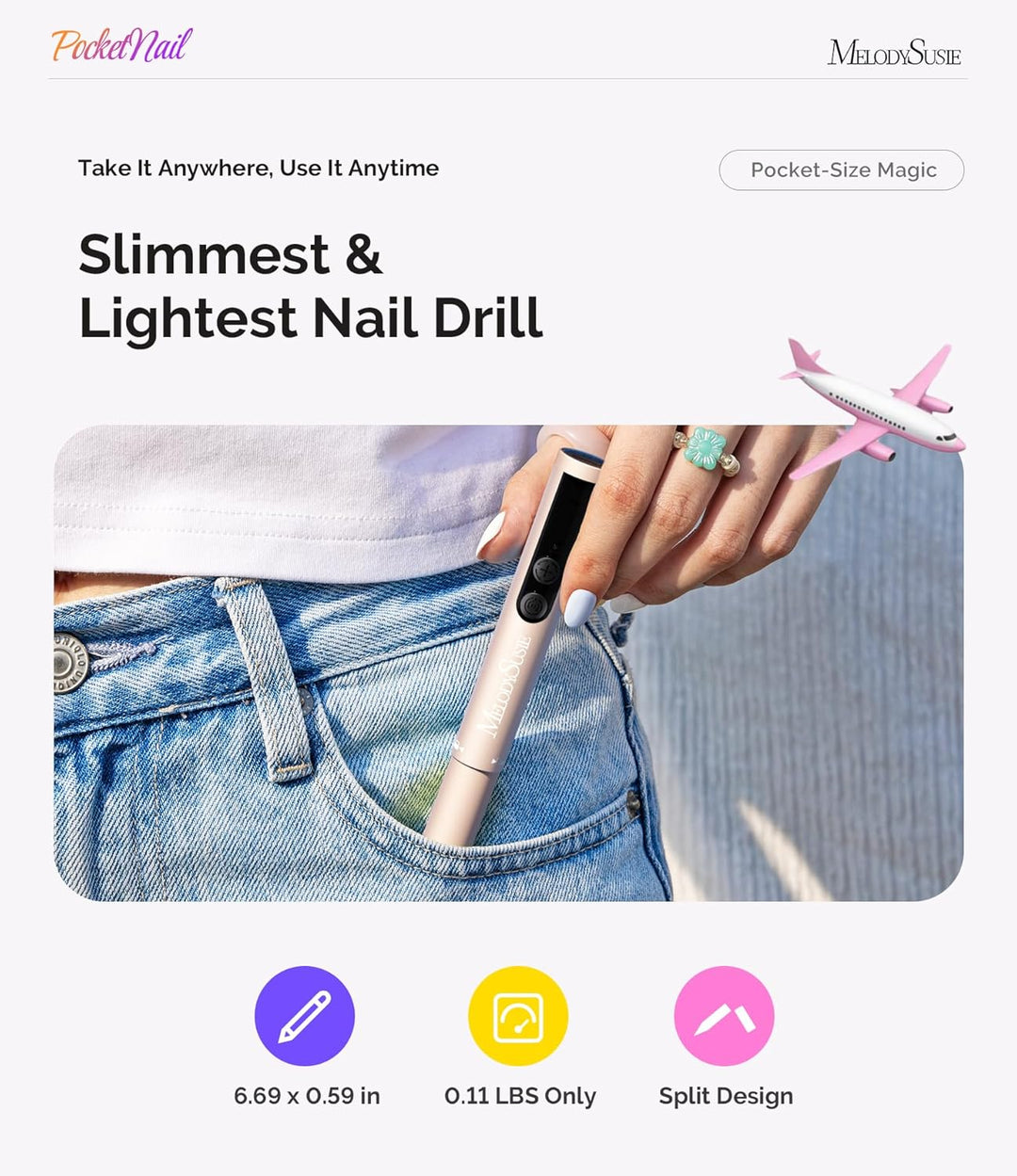 MelodySusie Nagelfräser Kabellos, Elektrische Nagelfeile Fräser für Gelnägel Acrylnägel, PC100GR Nai