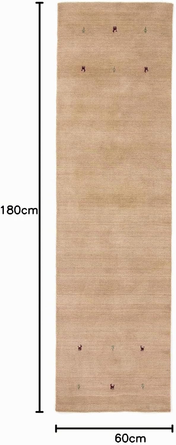 carpetfine Wollteppich Gabbeh Uni Läufer Beige 60x180 cm | Moderner Teppich für Wohn- und Schlafzimm