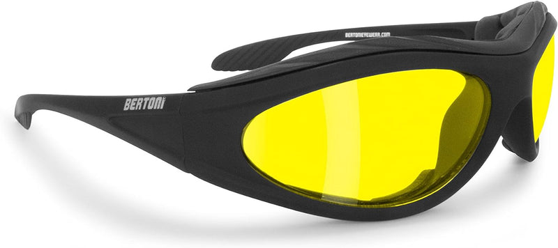 BERTONI Motorradbrille Beschlagfrei Windschutz – Matt Schwarz AF125 Bikerbrillen Gelbe Linsen, Gelbe