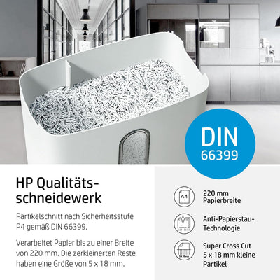 HP OneShred 8CC, Aktenvernichter, Sicherheitsstufe P-4, Cross Cut, 8 Blatt, 2801, Partikelschnitt we