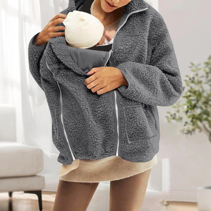 SYDUZAX Umstandsjacke mit Babyeinsatz Warm Teddy Fleecejacke Umstands Baumwolljacke Winter Umstandsm