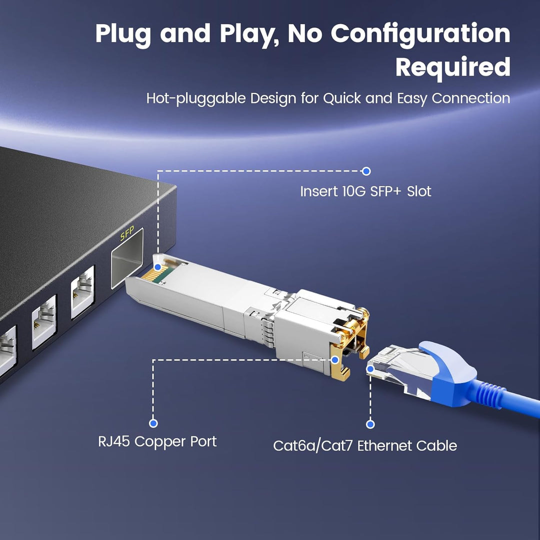 10Gb SFP+ auf RJ45 Modul 30-Meter, 1.25/2.5/5/10GBase-T Kupfer CAT.6/CAT7 Transceiver mit Marvell Ch