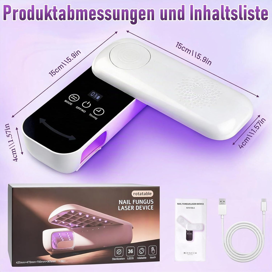 Nagelpilz Lasergerät, UV Lampe für Gelnägel, UV LED Nagellampe mit 36 Perlen 4 Lichtquellen 3 Timer