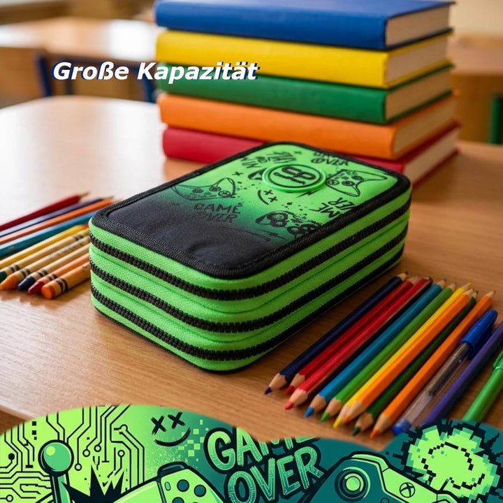 Goldkids - Federmäppchen 3 Fächer - Mäppchen für Mädchen und Jungen - Federmappe 3-Fach Federtasche