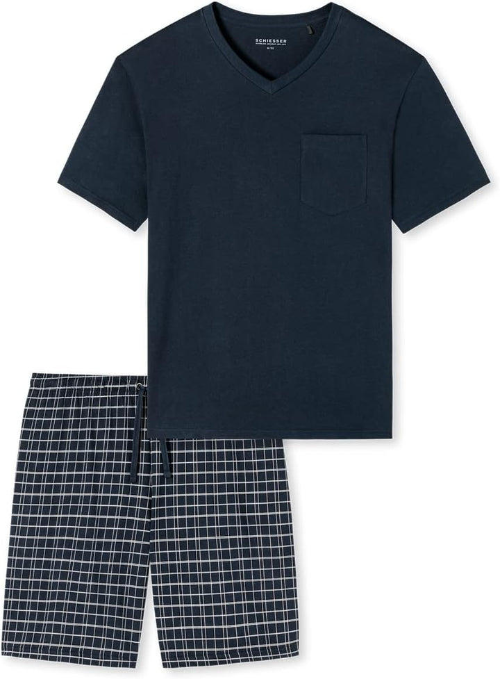Schiesser Herren kurzer Schlafanzug Pyjama Kurz - 182200 50 Blau_159636, 50 Blau_159636