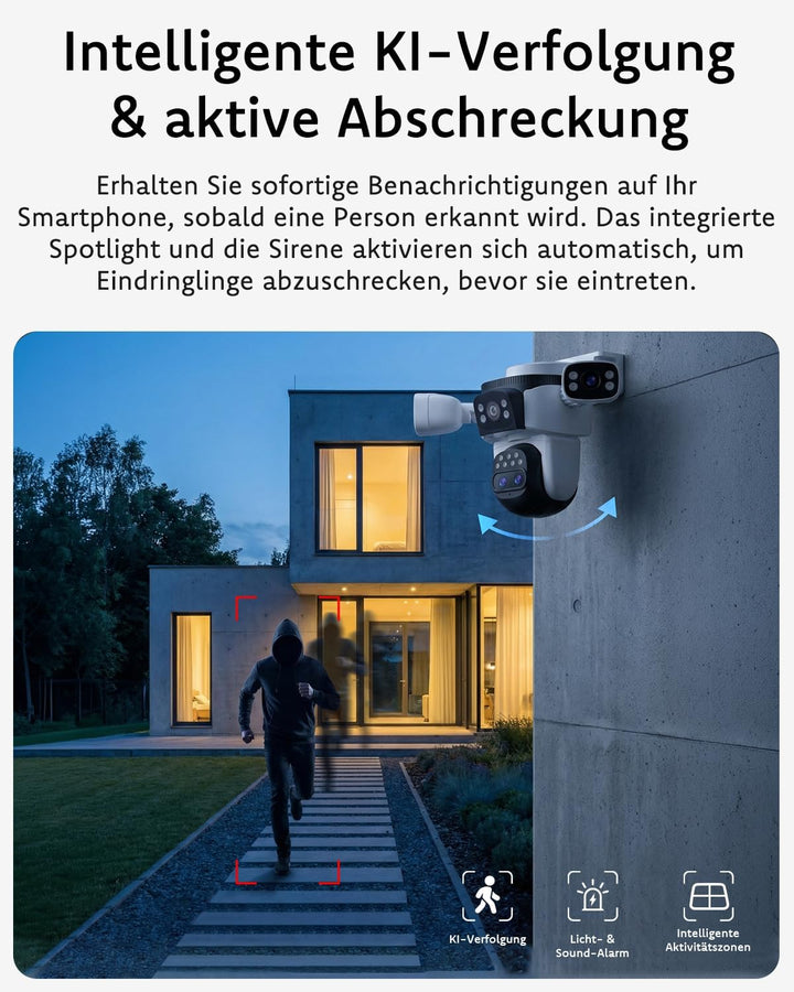 VSTARCAM 4-Linsen Überwachungskamera Aussen, 2K Kamera Überwachung Aussen 360° PTZ mit 10X Hybrid-Zo