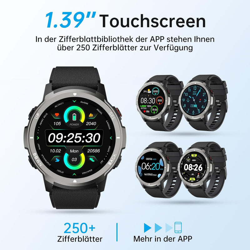 LLKBOHA Smartwatch Damen Herren mit Telefonfunktion-1,39 Zoll Touchscreen, IP68 Wasserdicht mit Herz