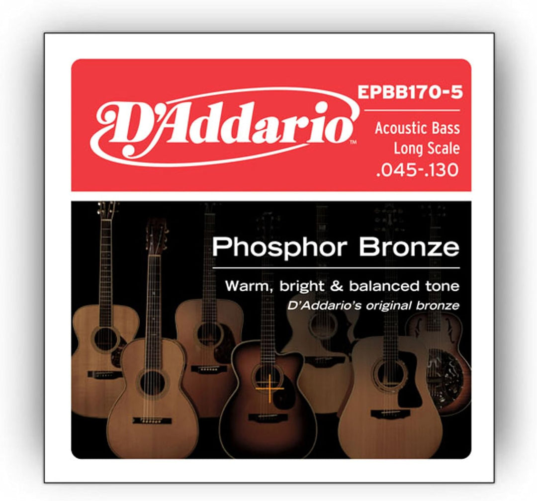 D'Addario EPBB170-5 Phosphor Bronze Akustik Bass Saitensatz 0,11 cm - 0,33 cm (.045 - .130 Zoll) Reg