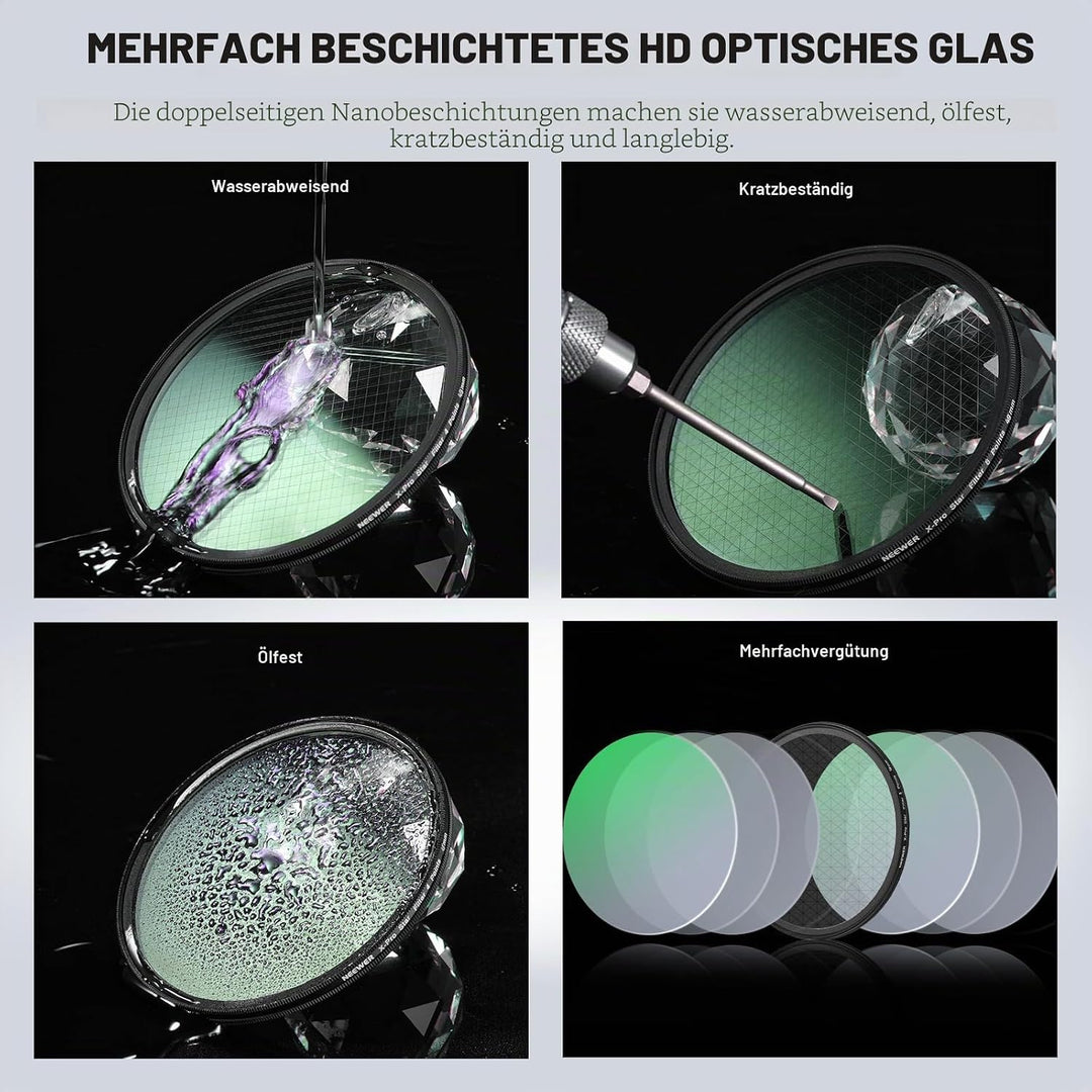 NEEWER 3 STÜCK 49mm Sternfilter, Einstellbarer Kreuzschirm Sterneffektfilter (4, 6, 8 Punkte) mit ul