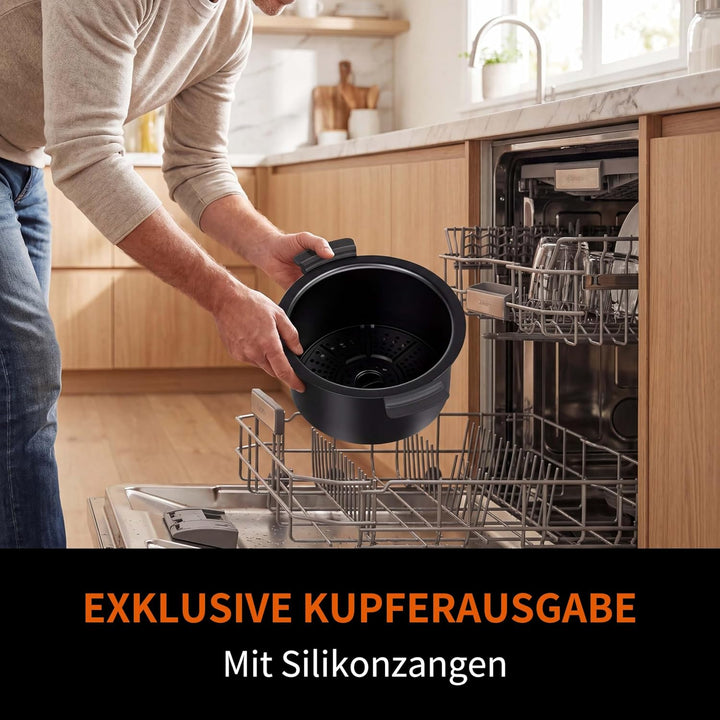 Heissluftfritteuse Airfryer, 5.5L, herausnehmbare Glasbehälter & Deckel, beleuchtetes Sichtfenster,
