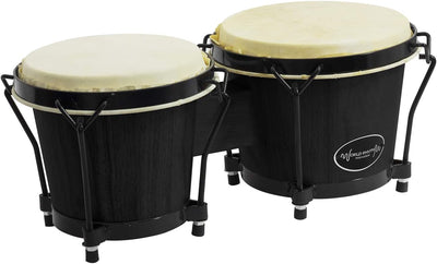 World Rhythm BON7 Bongos 6"" & 7"" Anfänger Eiche Bongo Drums - Matt Black Bongos mit gepolsterter G