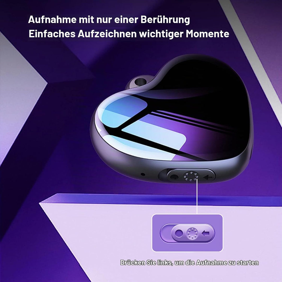 4 GB Herzförmiger Anhängerrekorder mit HD Rauschunterdrückung, Sprachaktivierter Soundrekorder, MP3