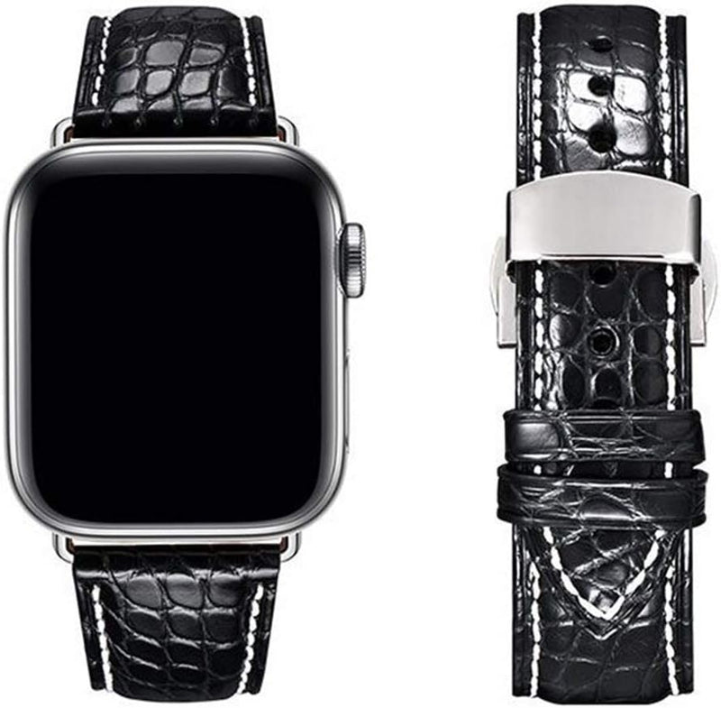 MUENShop Krokodil Armband Kompatibel mit Apple Watch 38mm/40mm Original Alligator Leder Ersatzband B