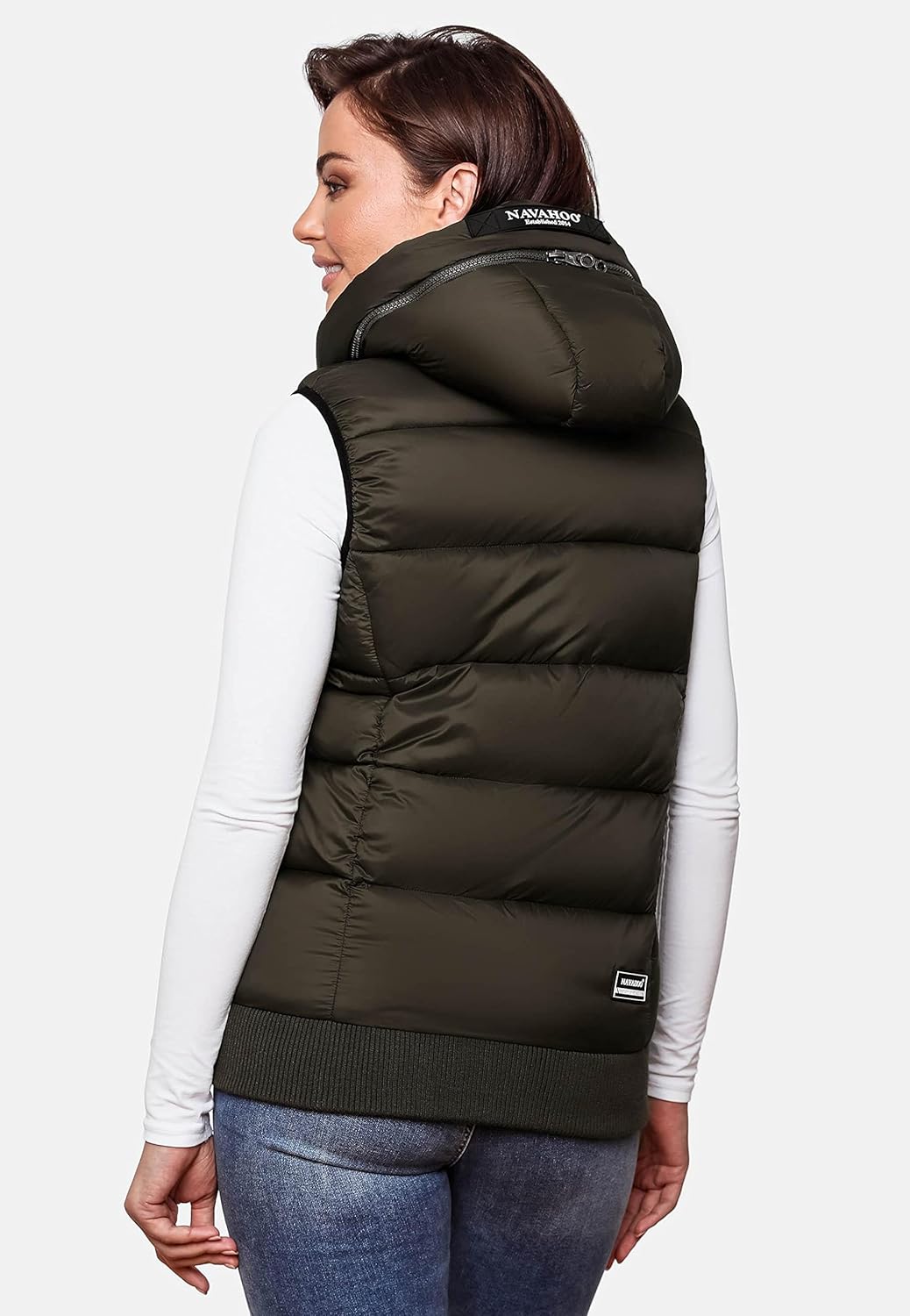 Navahoo Damen Steppweste leichte Outdoor-Weste Übergangsjacke mit Kapuze Kassidy XS-3XL XS Olive, XS