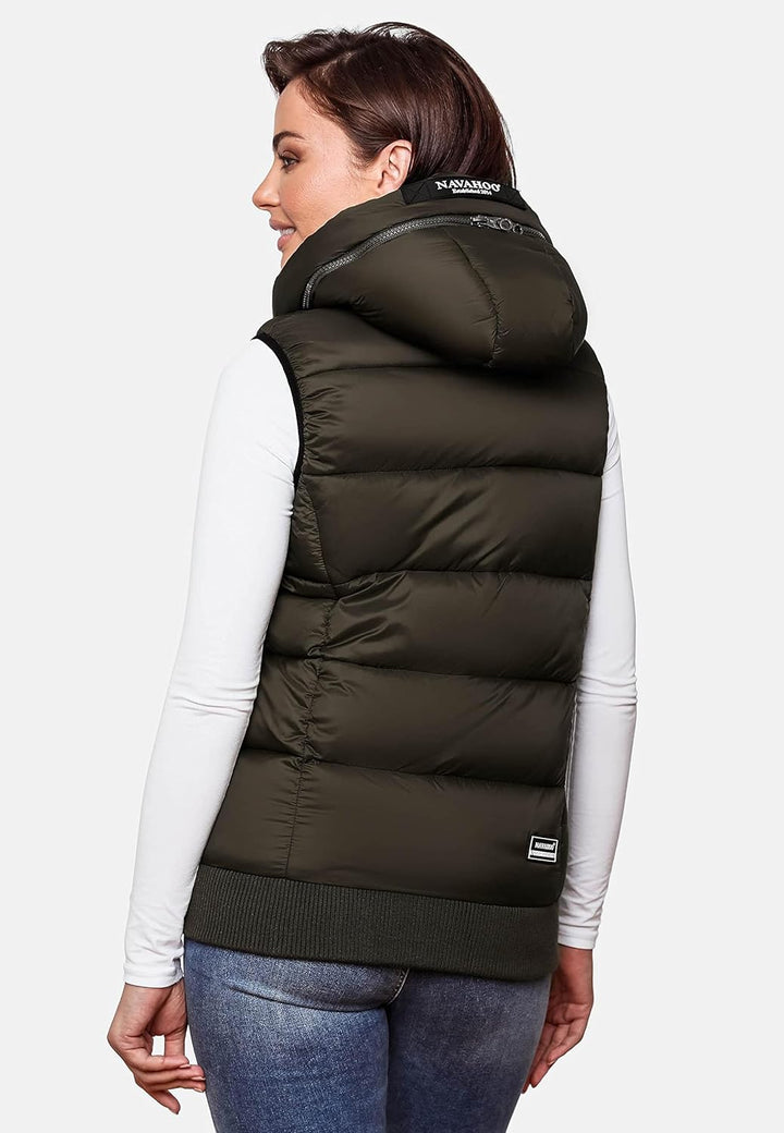Navahoo Damen Steppweste leichte Outdoor-Weste Übergangsjacke mit Kapuze Kassidy XS-3XL XS Olive, XS