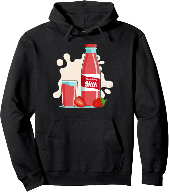 Lustige Kawaii-Erdbeeren und Milch-Grafik Pullover Hoodie